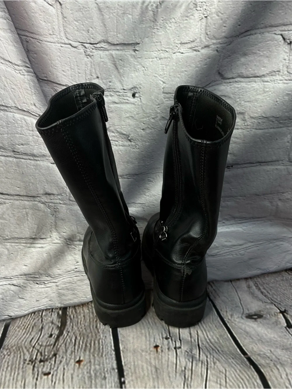 Steve Madden Girls Black Mid-Calf Zip-Up Pleather Lug Sole Boots Sz 11 AS IS GUC